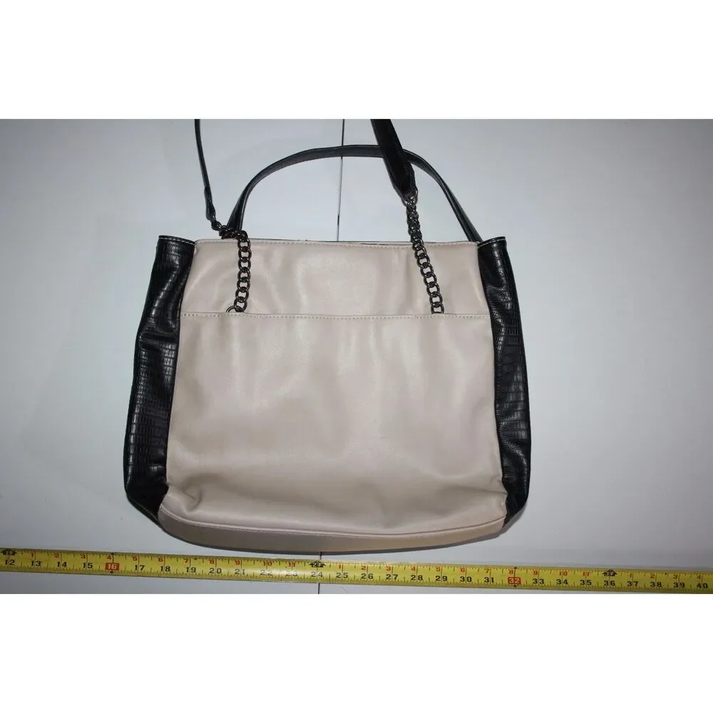 Simply Vera Vera Wang Black Tan Colorblock Tote Bag Chain Strap Zip